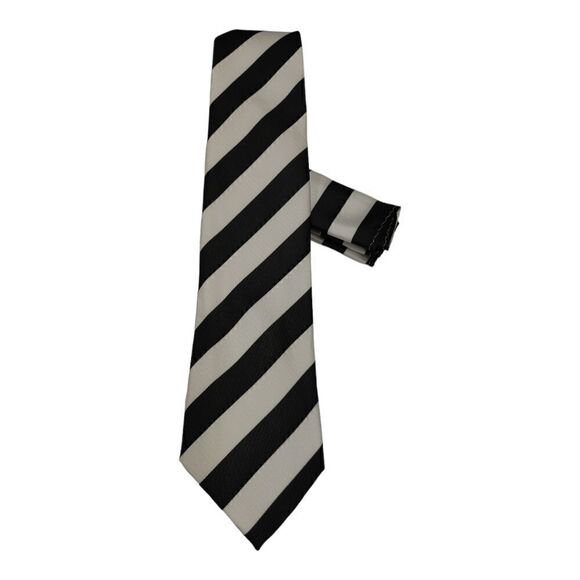 MEN'S ST. PATRICK BLACK/WHITE DIAGONAL STRIPE TIE AND POCKET SQUARE SET. - Picture 1 of 4